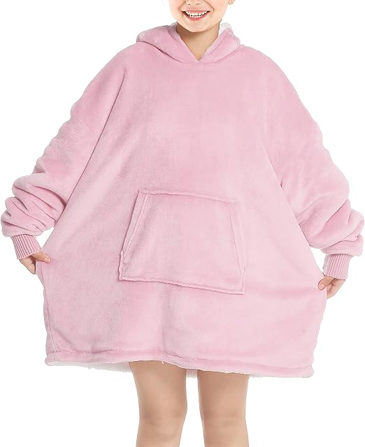 CheChury Kids Blanket Hoodie for Boy Oversized Hoodie Girl Sweatshirt Sherpa Blanket Super Soft Fleece Dressing Gown Warm Comfortable Hooded Robe for Child