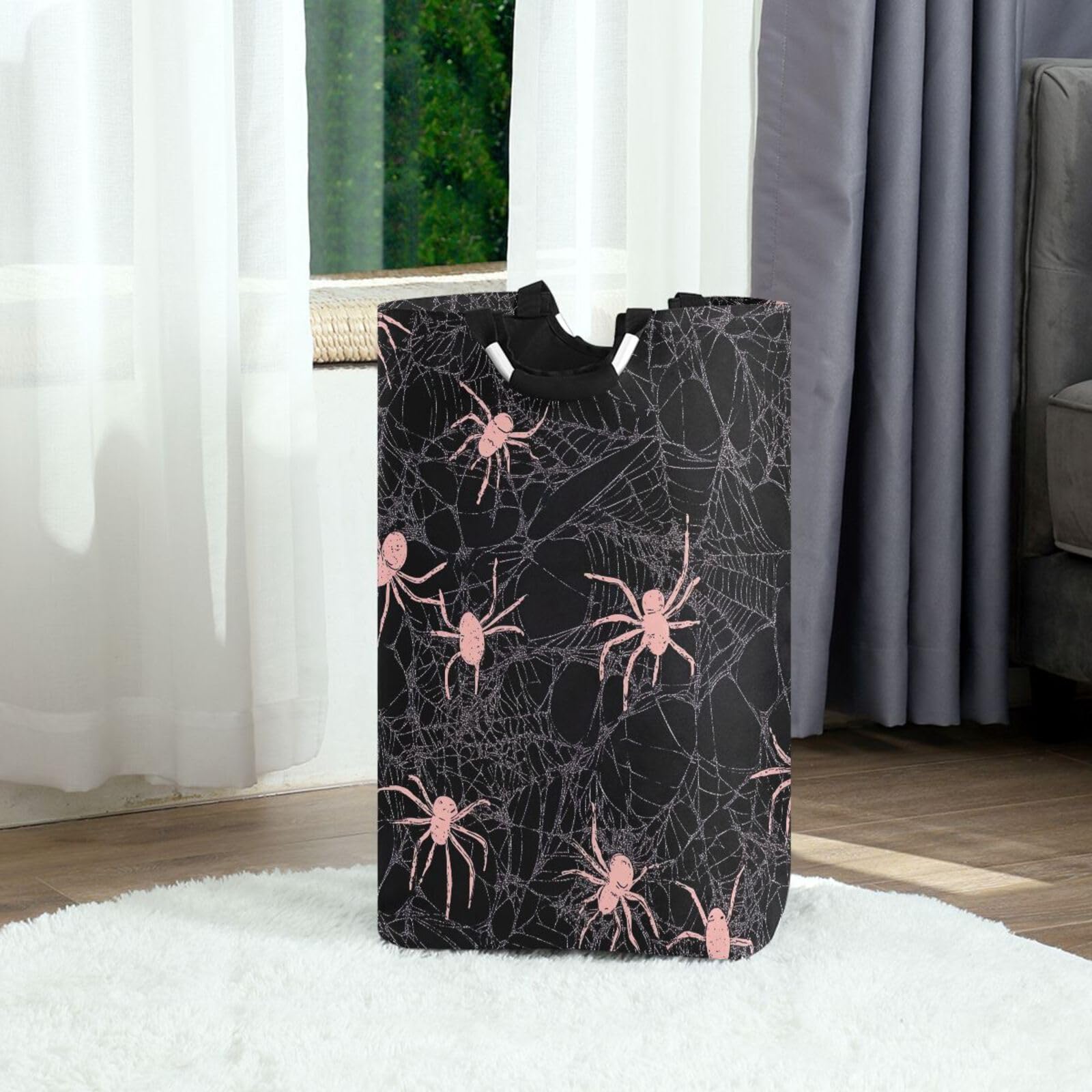 Jihqo Laundry Hamper Basket Halloween Spiderweb Pink Collapsible Nursery Storage Bin Waterproof Clothing Baskets for Home Bedroom Bathroom Washing Room