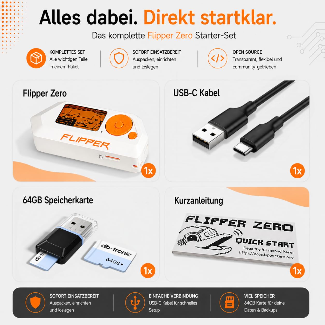 Flipper Zero Set | Flipper Zero | 64GB Speicherkarte | USB-Kartenleser