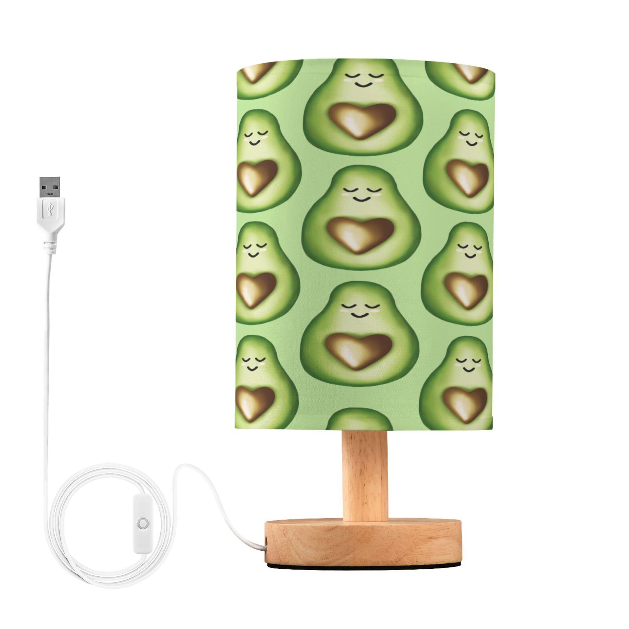 xigua Avocado Bedside Table Lamp with LED Light Included, Button Switch Control for Bedroom Nightstand Lamp with USB Ports for Living Room Bedroom Home Office