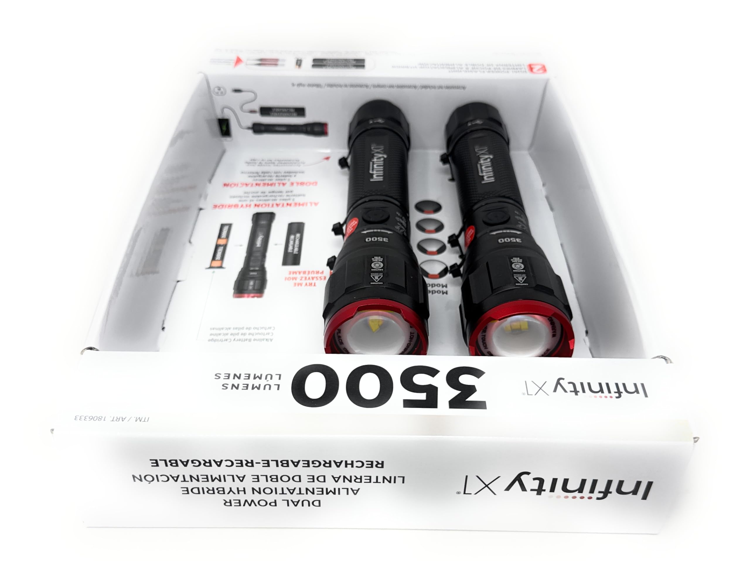 Infinity X1 3500 Lumen Dual Power Flashlight 2-Pack – High