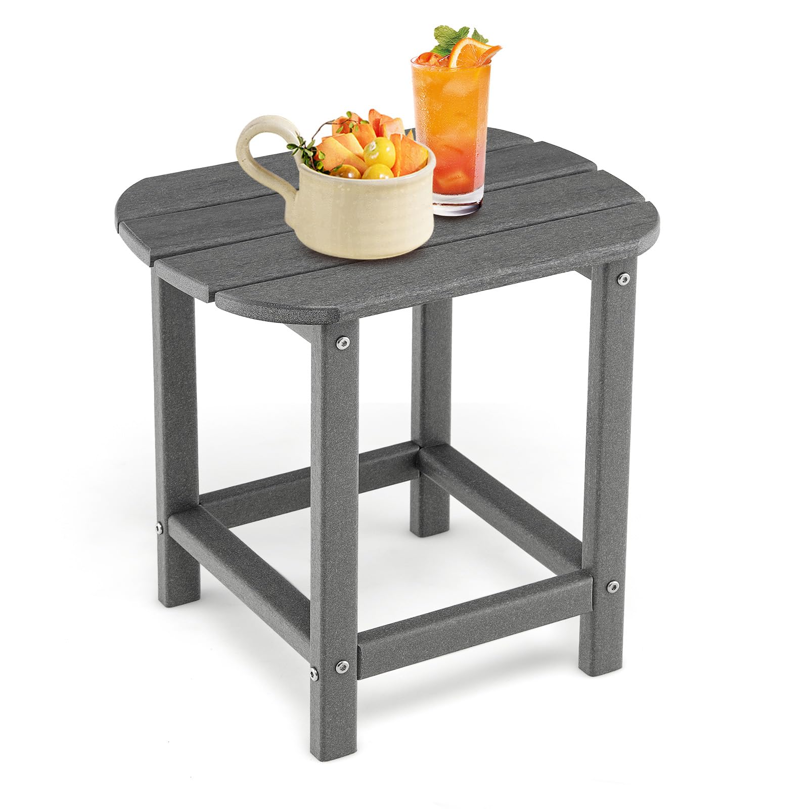 RELAX4LIFE Outdoor Side Table, HDPE Adirondack Table Patio End Table, Low Maintenance & Weather Resistant Small Rectangular Garden Coffee Tea Table for Balcony, Backyard, Lawn and Poolside (Grey)