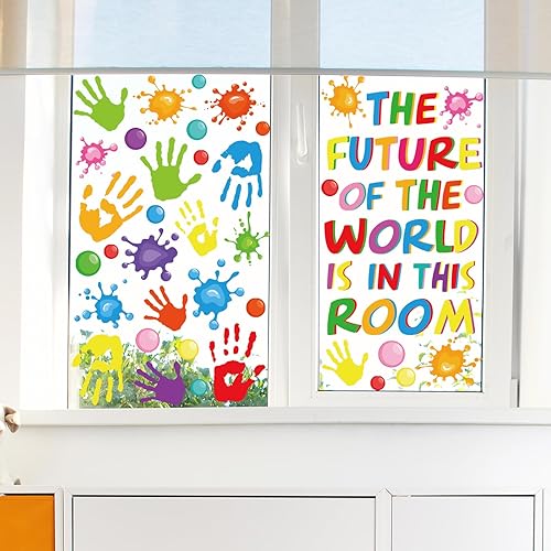 Miniatura 4 de AnyDesign 113 calcomanías inspiradoras para ventana, impresiones coloridas de manos para el regreso a la escuela, refranes positivos, calcomanías