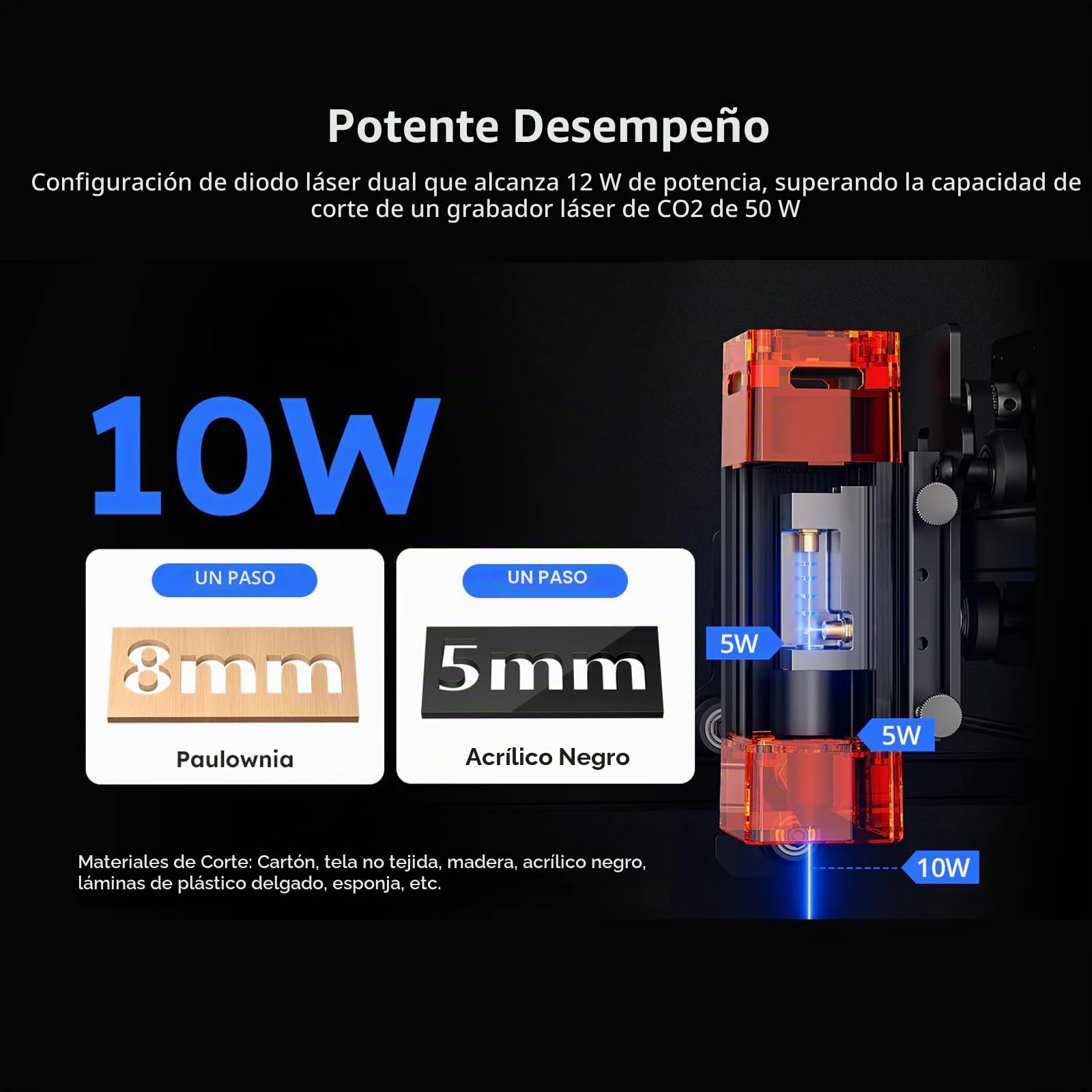 ATOMSTACK A10 PRO V2 Máquina de grabado láser 12W, cortadora láser para madera con punta de 0,06 mm, grabador láser de alta precisión para madera, metal y vidrio acrílico oscuro