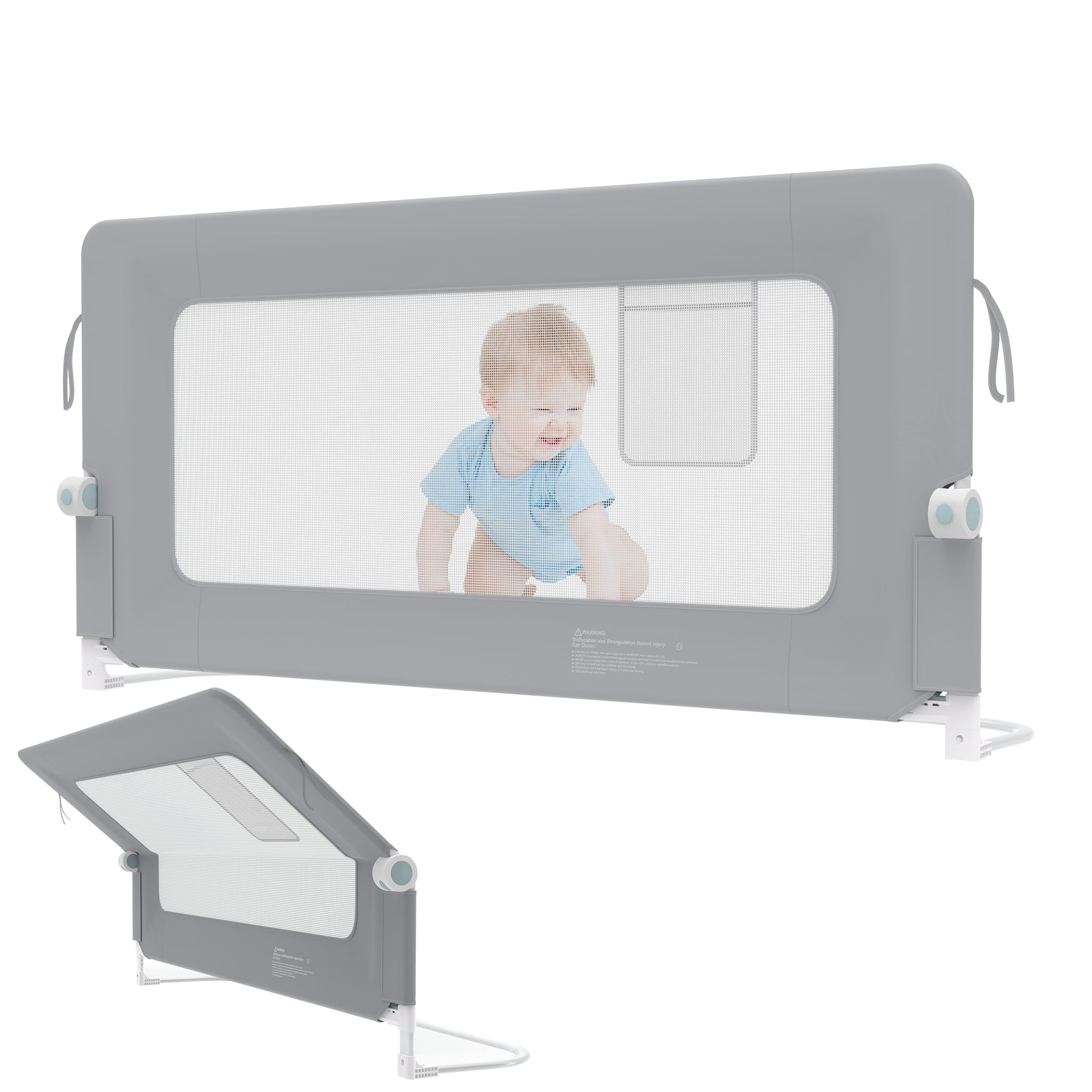 FIVMEN Griglia di protezione per letto da 180 cm, regolabile in altezza, per bambini, pieghevole, a 180 gradi, per lettino, letto dei genitori, grigio