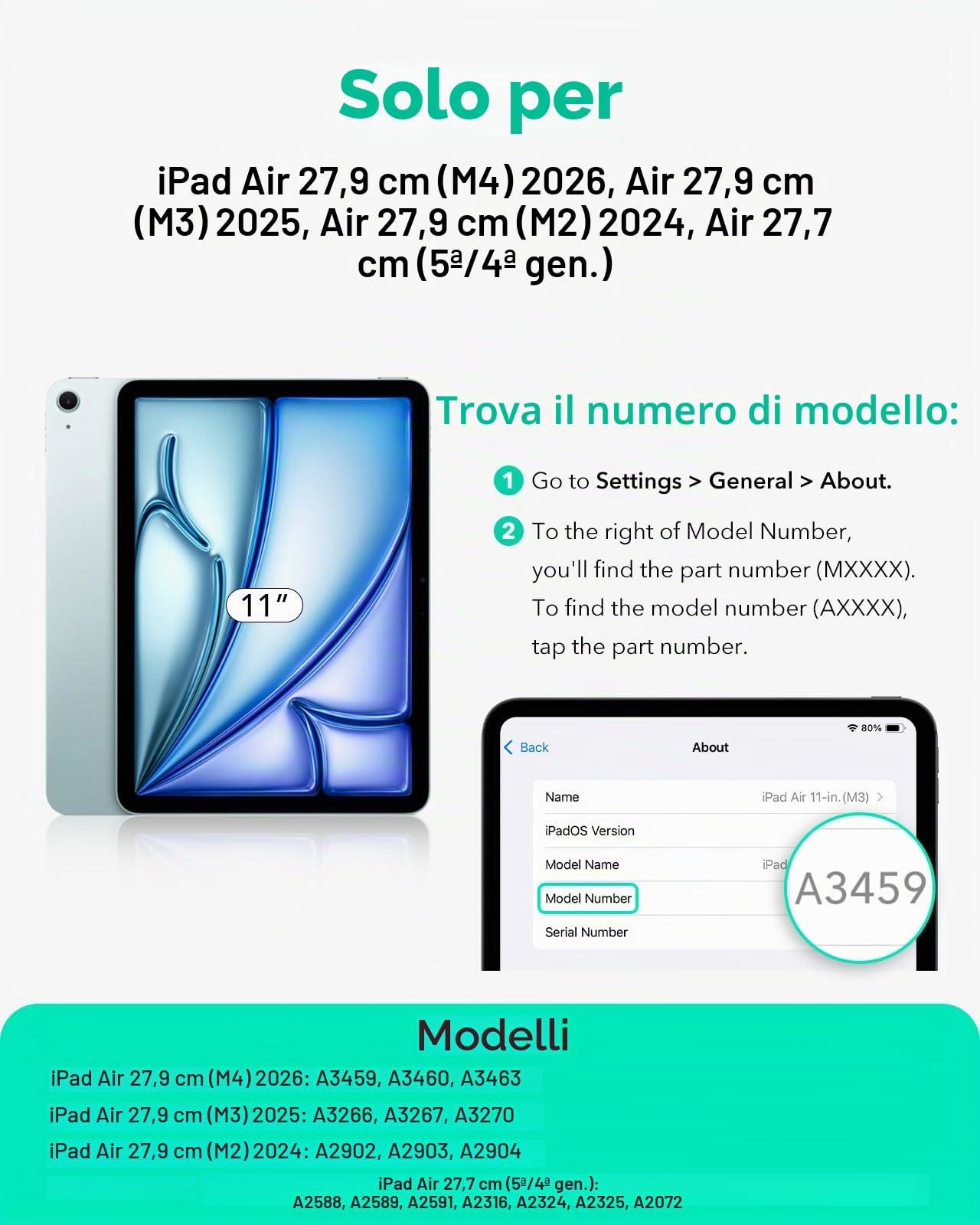 ESR Cover per iPad Air 11" M4/M3/M2 (2026/2025/2024), iPad Air 5a/4a (2022/2020), Custodia Magnetica Rimovibile, Supporto Verticale, Supporto per Pencil Pro/USB-C, Auto Attivazione/Standby, Violette