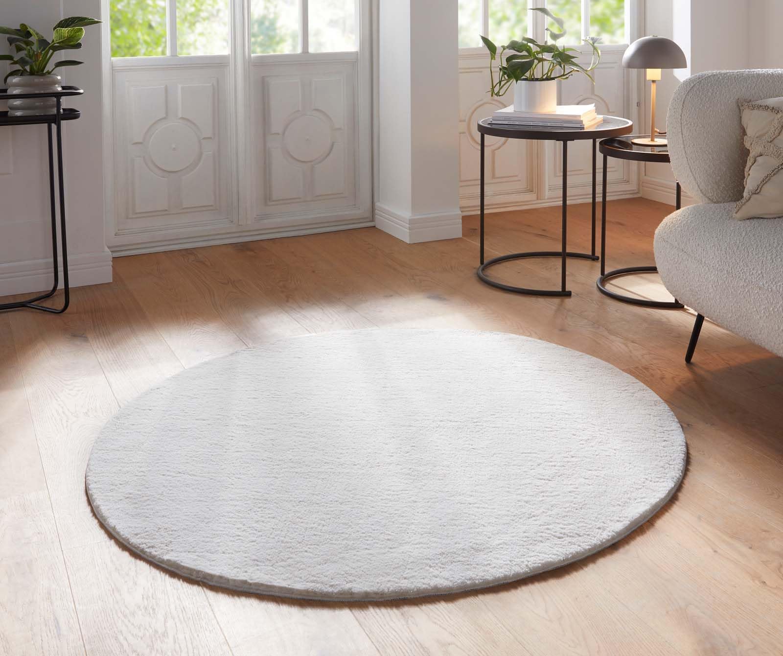 Taracarpet Supersoft kurzflor Teppich Fiona Wohnzimmer Schlafzimmer Kinderzimmer Flur Läufer waschbar rutschfest Uni New Creme 160 cm rund