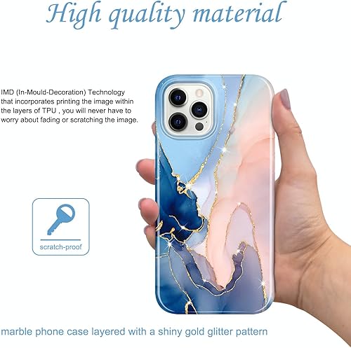 Miniatura 2 de JAHOLAN - Carcasa para iPhone 12 y iPhone 12 Pro, diseño de mármol transparente, carcasa de silicona de goma suave, carcasa de 6,1 pulgadas