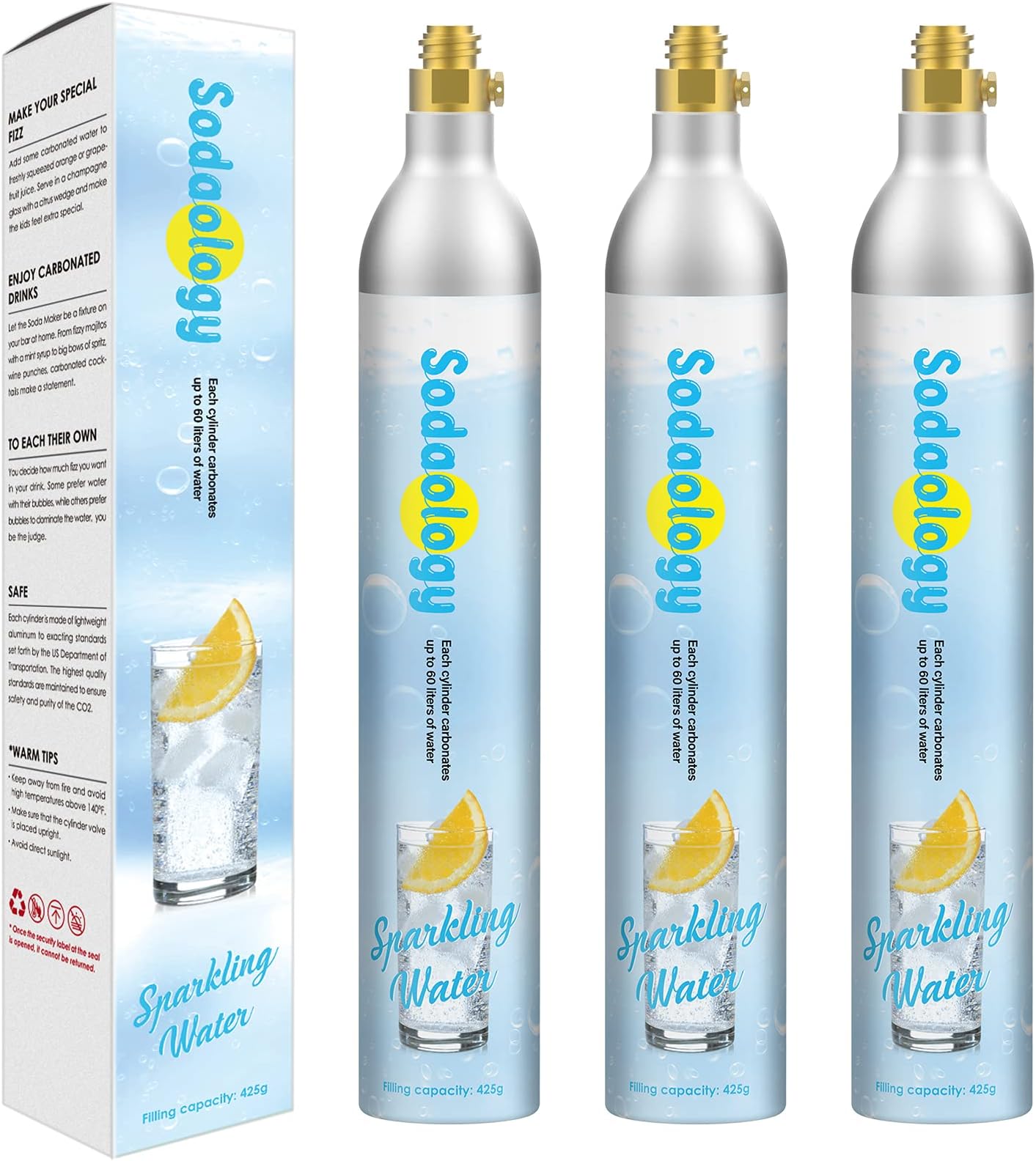 Sodaology 60L Co2 Carbonator Compatible with Sodastream Appliances,14.5oz, Set of 3