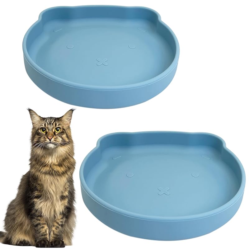 Tigela de Silicone para Gatos e Pequenos Cães com Ventosa Apatal, Rasa, Blue, Pacote com 2