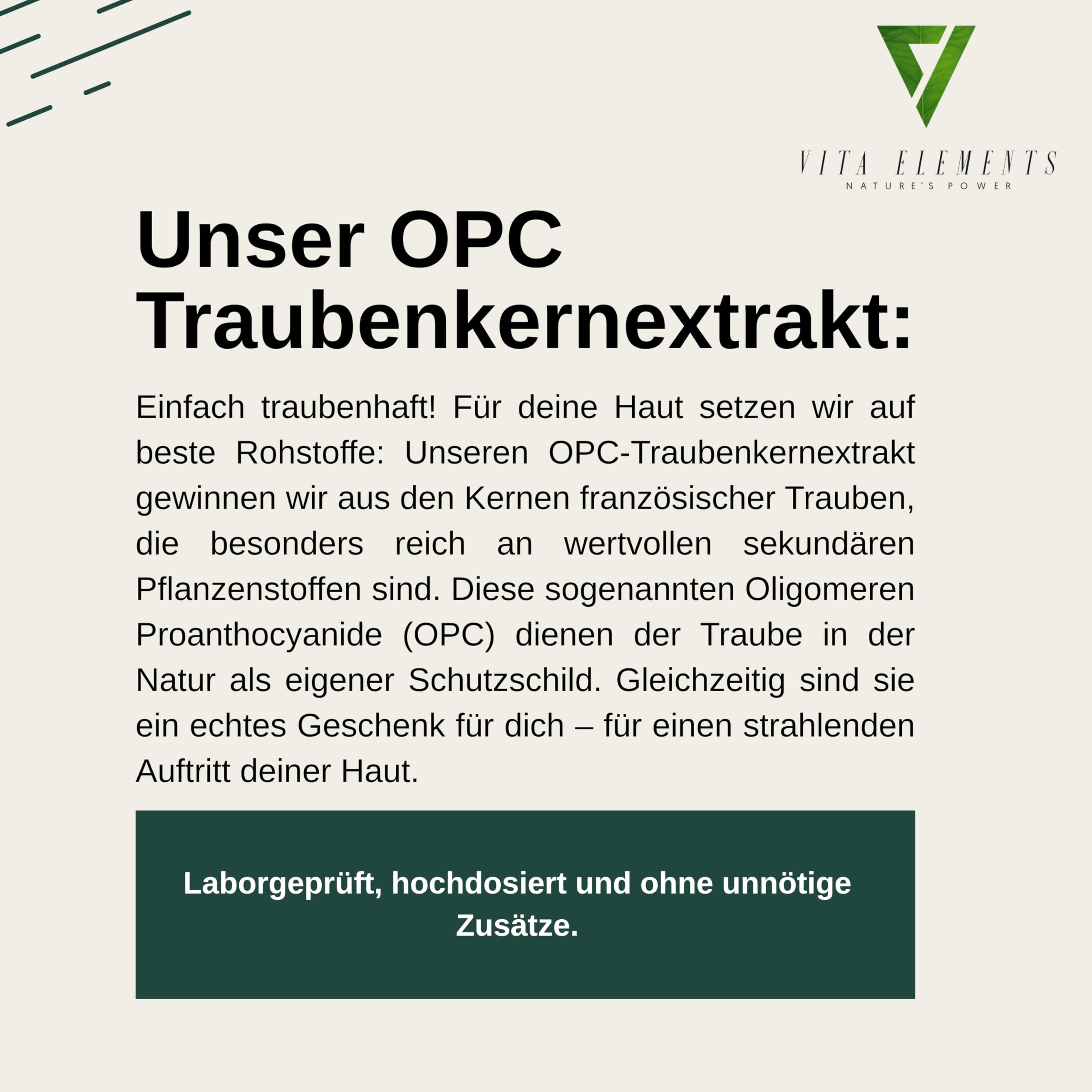 Vita Elements OPC Traubenkernextrakt - 240 Kapseln - 8 Monate Vorrat - Reines OPC aus europäischen Trauben - Hochdosiert - Vegan - Laborgeprüft - Ohne Zusätze