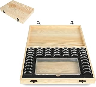 Wooden Coin Collection Box Coins Storage Case Commemorative Coin Holder Container Protection Organizer Box for Collectors, Can Store 40pcs Coins and 100pcs Cashes