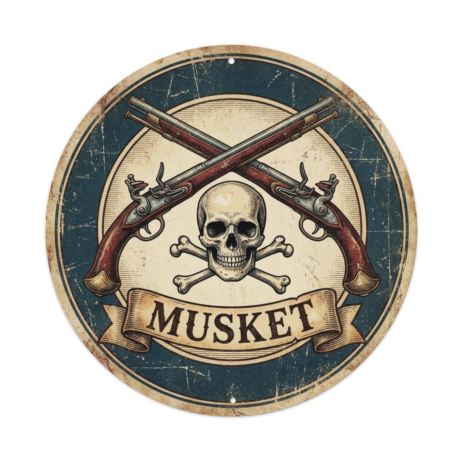 Musket Skull Flintlocks Jolly Roger Buccaneer Metal Tin Sign