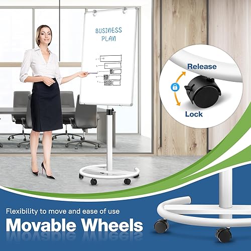 Miniatura 4 de Pizarra blanca móvil, pizarra blanca magnética de 36 x 24 pulgadas con soporte, caballete de altura ajustable, pizarra blanca de pie de borrado en