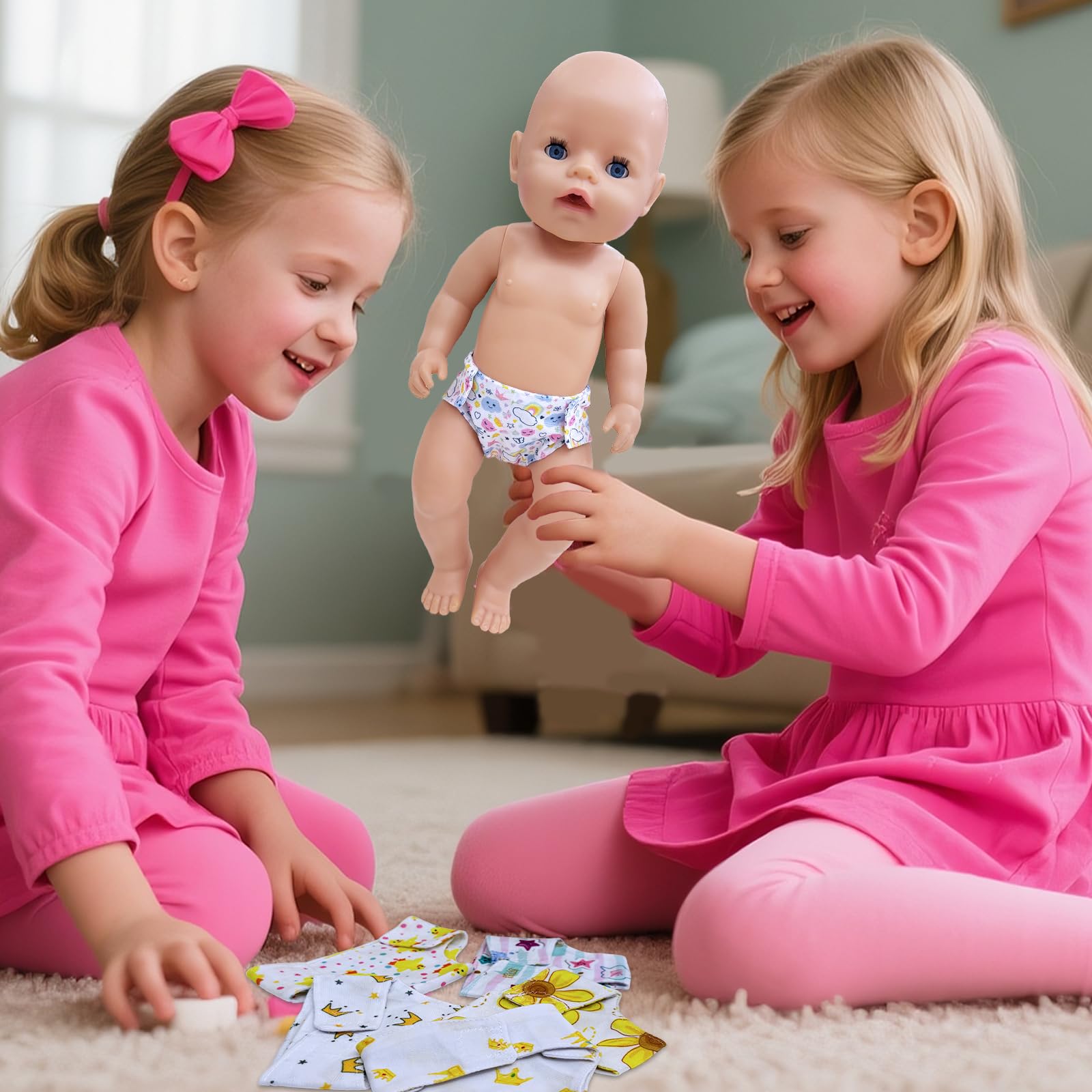 Lot de 6 couches de poupée pour poupée de bébé 30-43 cm, motif fleurs et étoiles, accessoires de poupée réutilisables mignons et exquis, cadeau pour petites filles, 6 pièces vêtements de poupée