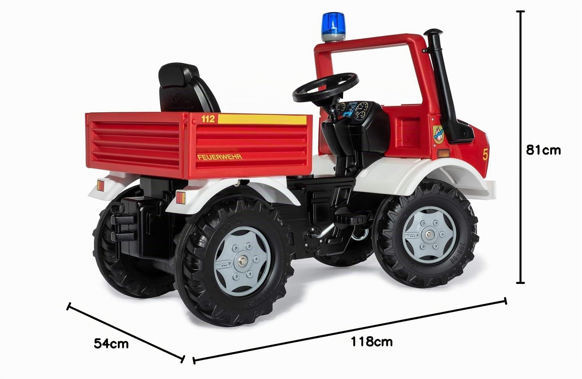 Rolly Toys Fire Unimog Pompier Edition 2020 Voiture à pédales 3-8 Ans avec remorque