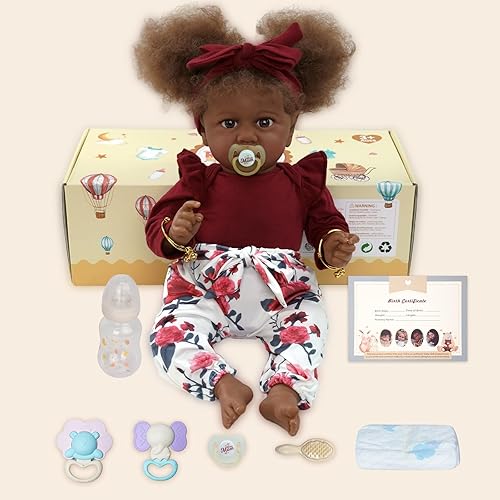 Miniatura 7 de JIZHI Muñecas de bebé Reborn negras  22 pulgadas, cuerpo suave realista, muñecas de bebé recién nacidas, ojos gris topo, tono de piel caramelo,