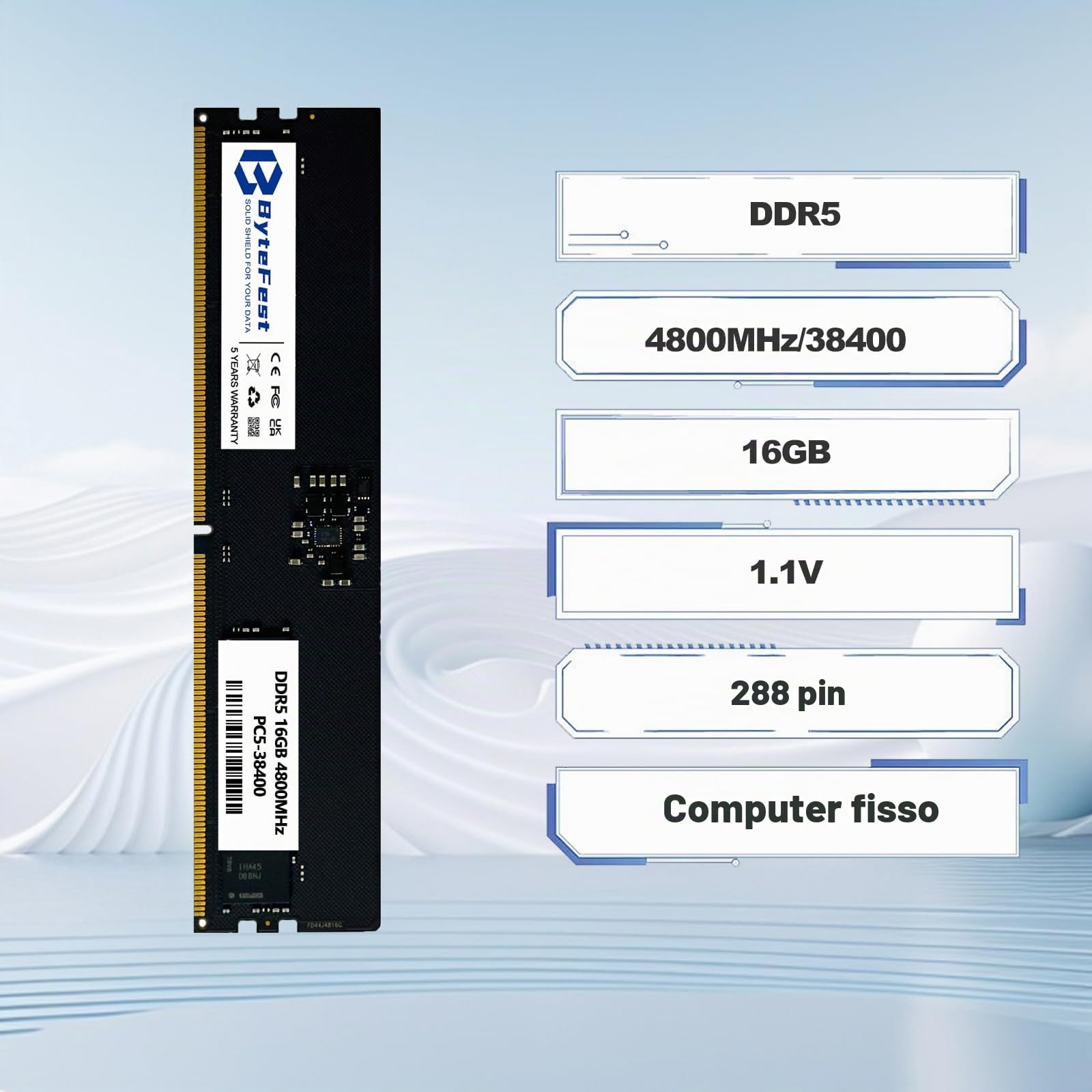 DDR5 RAM 16GB 4800MHz PC5-38400 CL40 UDIMM 1.1V 288 Pin Desktop Computer Aggiornamento RAM del modulo di memoria