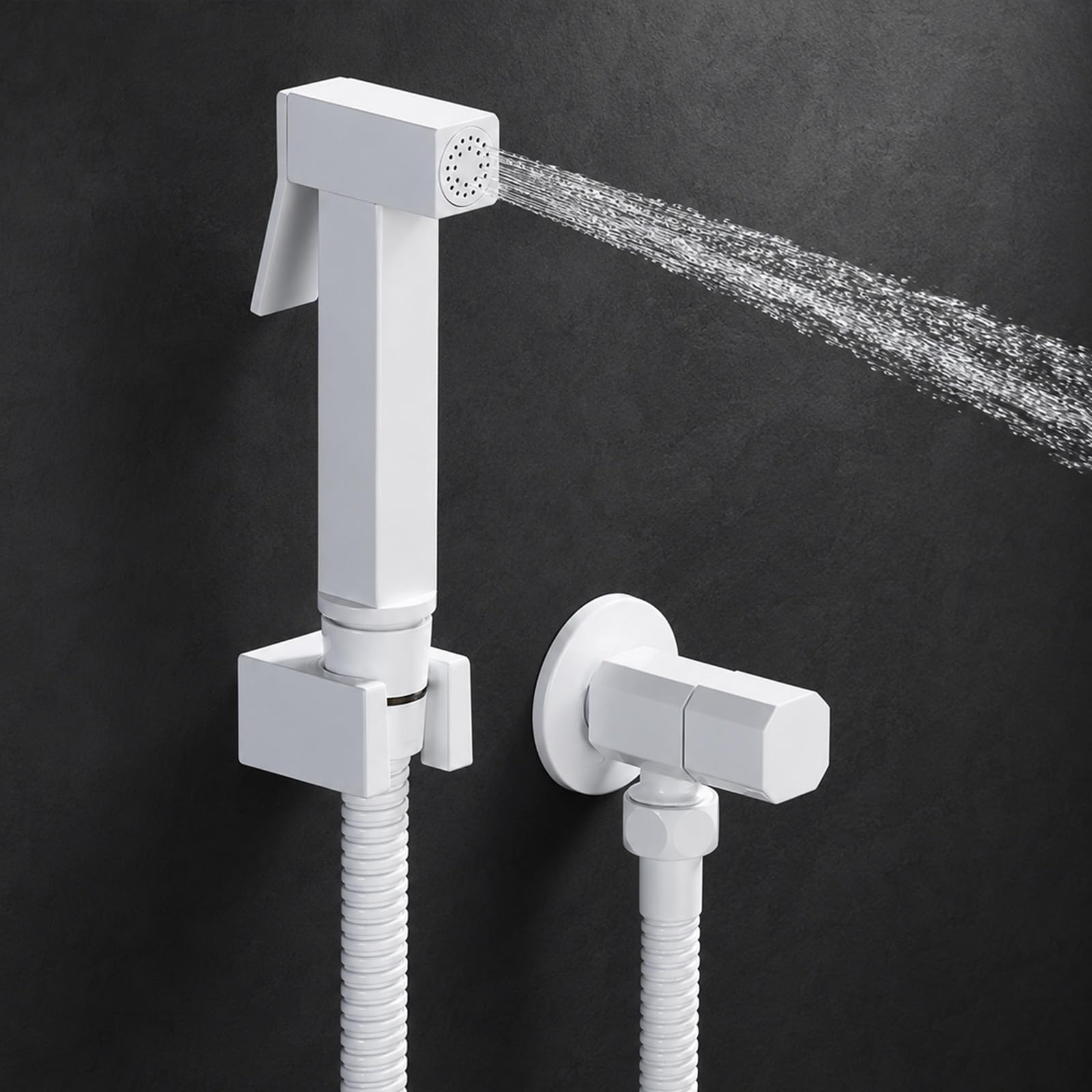 Ducha Higienica para WC en Latón, Grifo Bidet para WC Empotrado con Soporte y Manguera, Pulverizador de Bidé de Mano Agua Fría, para Higiene Personal, Blanco