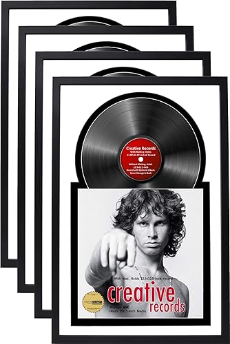 Creative Picture Frames Marco de vinilo Jukebox de 16 x 24 pulgadas con paspartú doble blanco-negro, marco de álbum de discos LP para decoración de