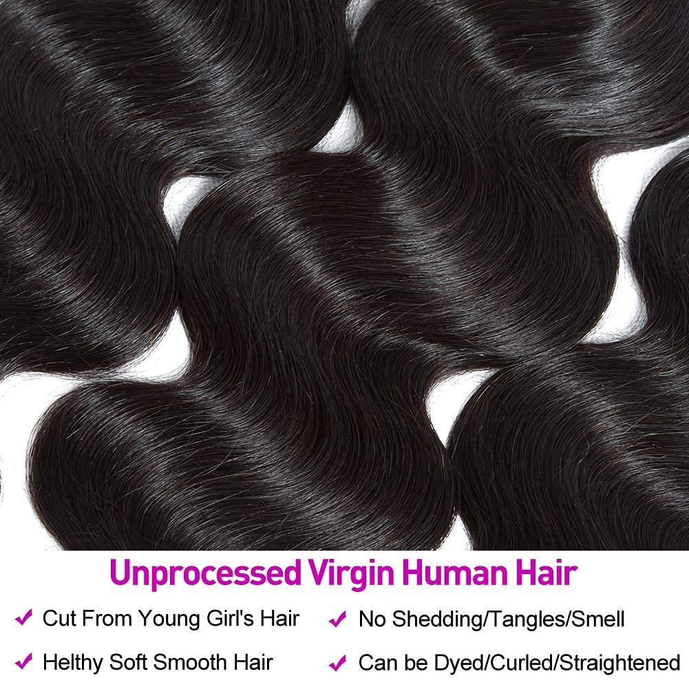 Flady 12A Human Hair Bundles Body Wave 3 Bundles Human Hair 100% Unprocessed Brazilian Virgin Hair Bundles Deals Body Wave Human Hair Extensions for Black Women(10 12 14inch)