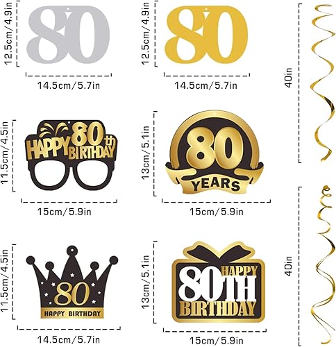 Miniatura 282 de LINGTEER Happy 65th Birthday Decorations Set - 12Pcs Black & Gold Swirls Streamer,Happy Birthday Bunting Banner,Cheers to 65 Years Old Bday Party