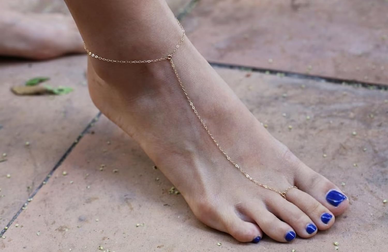 Pencros Toe Ankle Bracelet for Women, 14K Gold Boho Bead Adjustable Anklet, Barefoot Sandals CZ Ankle Bracelet Waterproof Minimalist Beach Foot Jewelry for Women - Image 6