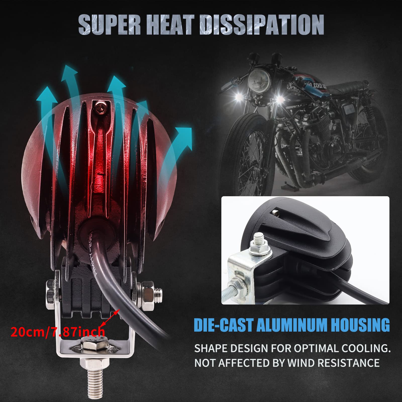 Biqing [Double Couleur 5 Modes] 10W Phare Moto LED,Universal 12V 24V LED Feux Additionnels Moto Phare Antibrouillard Ambre/Blanc Phare Auxiliaire Moto Étanche IP67