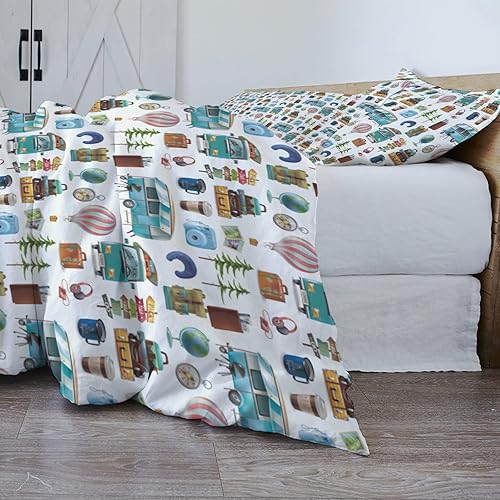 Miniatura 4 de Juego de ropa de cama Camper de 3 piezas, tamaño Queen, camping para bebé y niña, para todas las estaciones, funda de edredón con fundas de