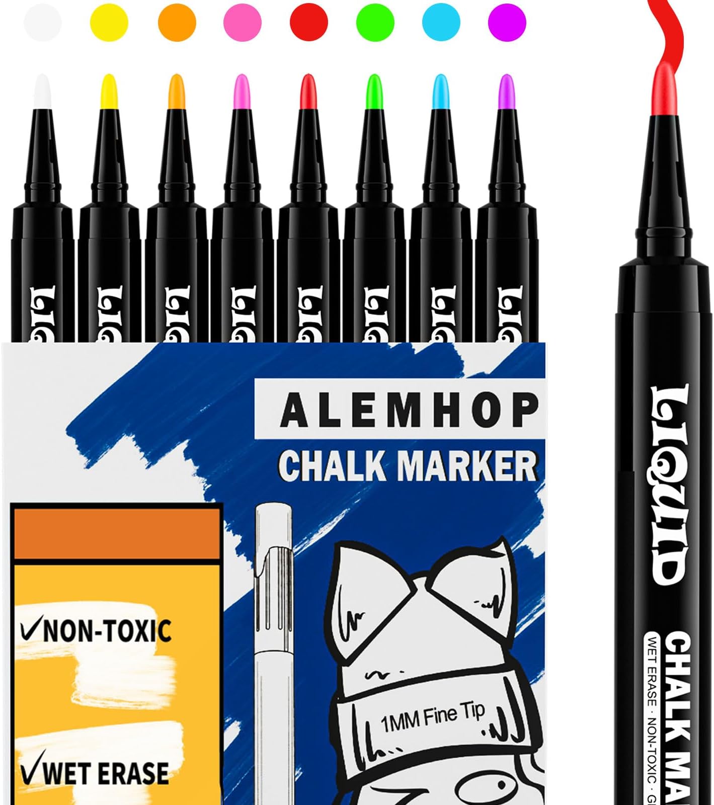 Chalk Markers, 8 Colors Dry Erase Marker Pens, 7mm Erasable