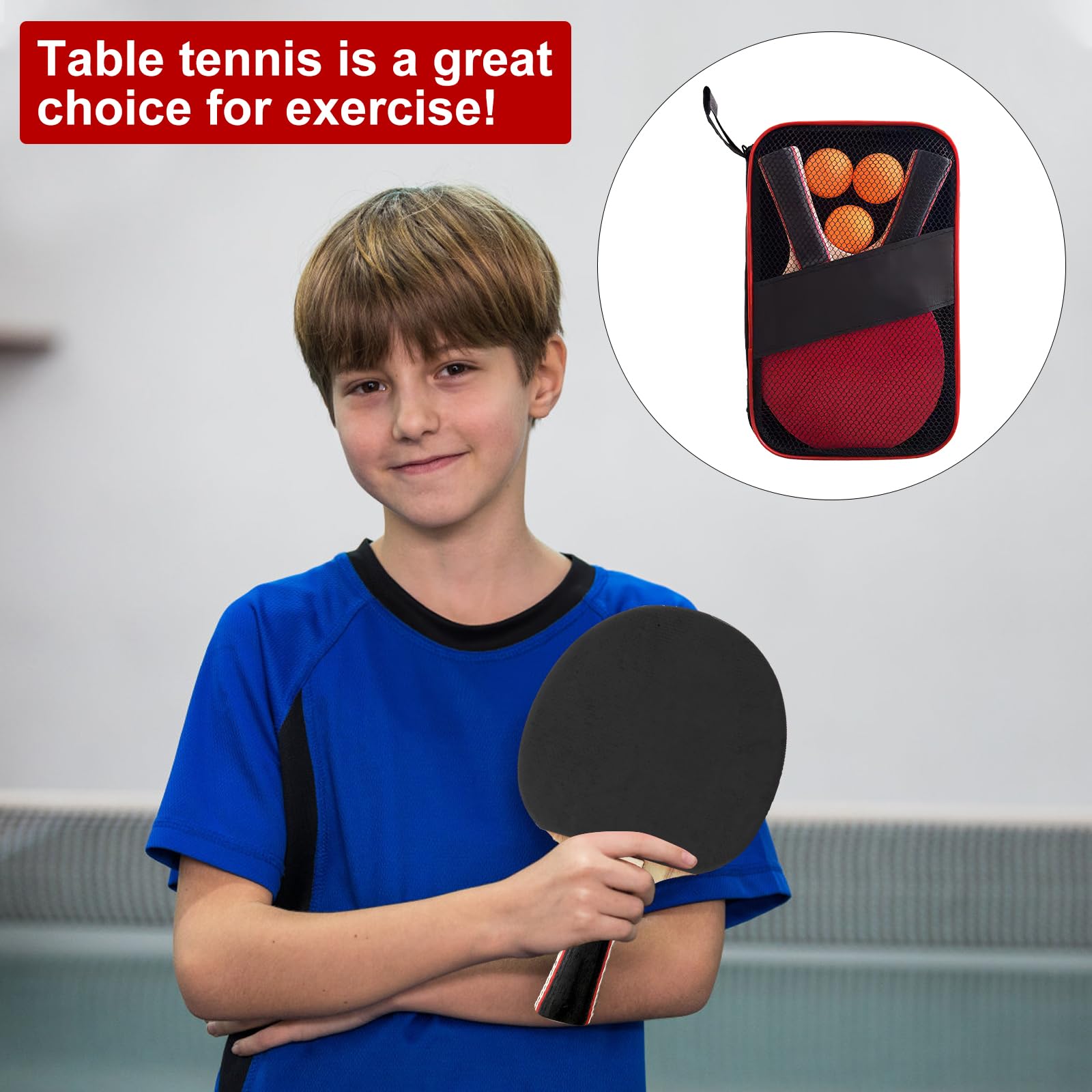 TNSLAND Sets de Ping Pong 2 Palas Ping Pong 3 Pelotas Ping Pong 1 Organizador, Entrenamiento o Kit de Raqueta Recreativa, Raquetas Ping Pong Juegos Profesionales y Recreativos, Exterior, Interior