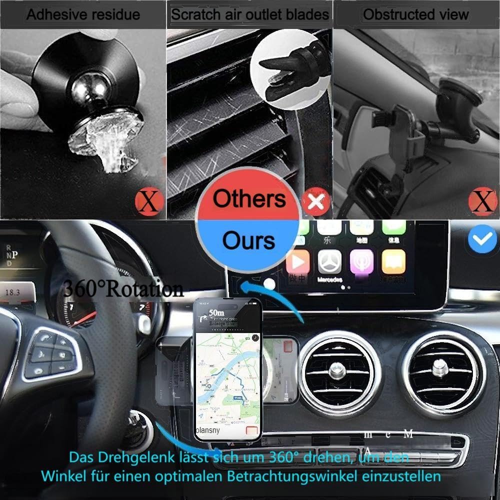 Car Phone Mount Round Air Vent, Compatible with Mercedes Benz C-Class, E-Class,S-Class,B-Class,A-Class, GLC/GLE/GLS/GLB/GLA, Automatic Locking Air Vent for Mercedes Benz Accessories
