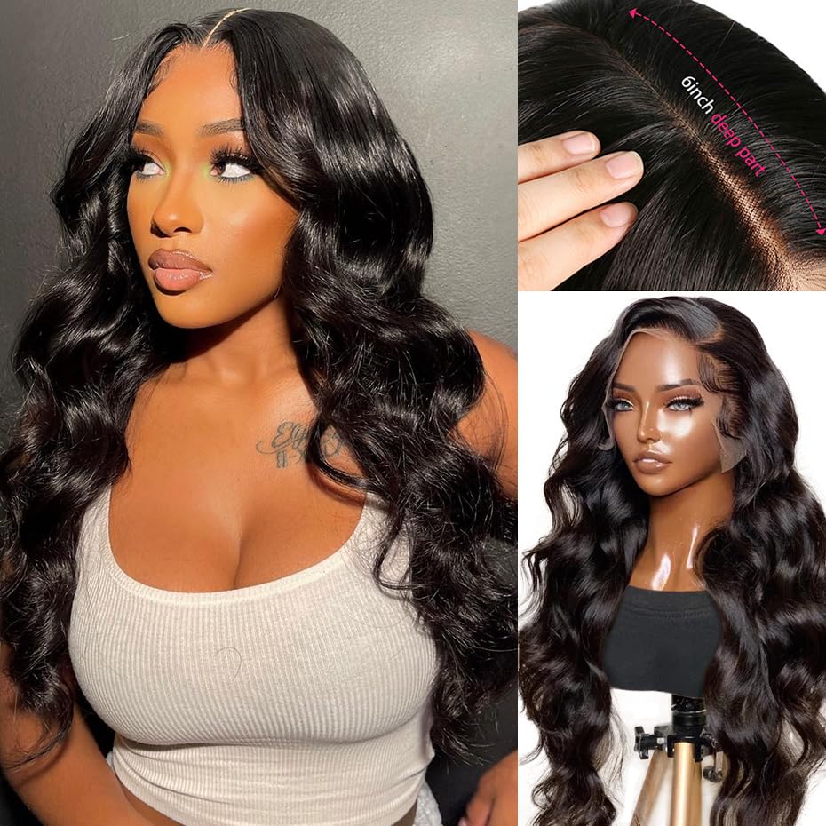 Smartinnov 13X6 HD Lace Frontal Wigs 150% Density Body Wave Transparent Lace Front 20Inch Real Human Hair for Women #1B Brazilian Virgin Hair Glueless