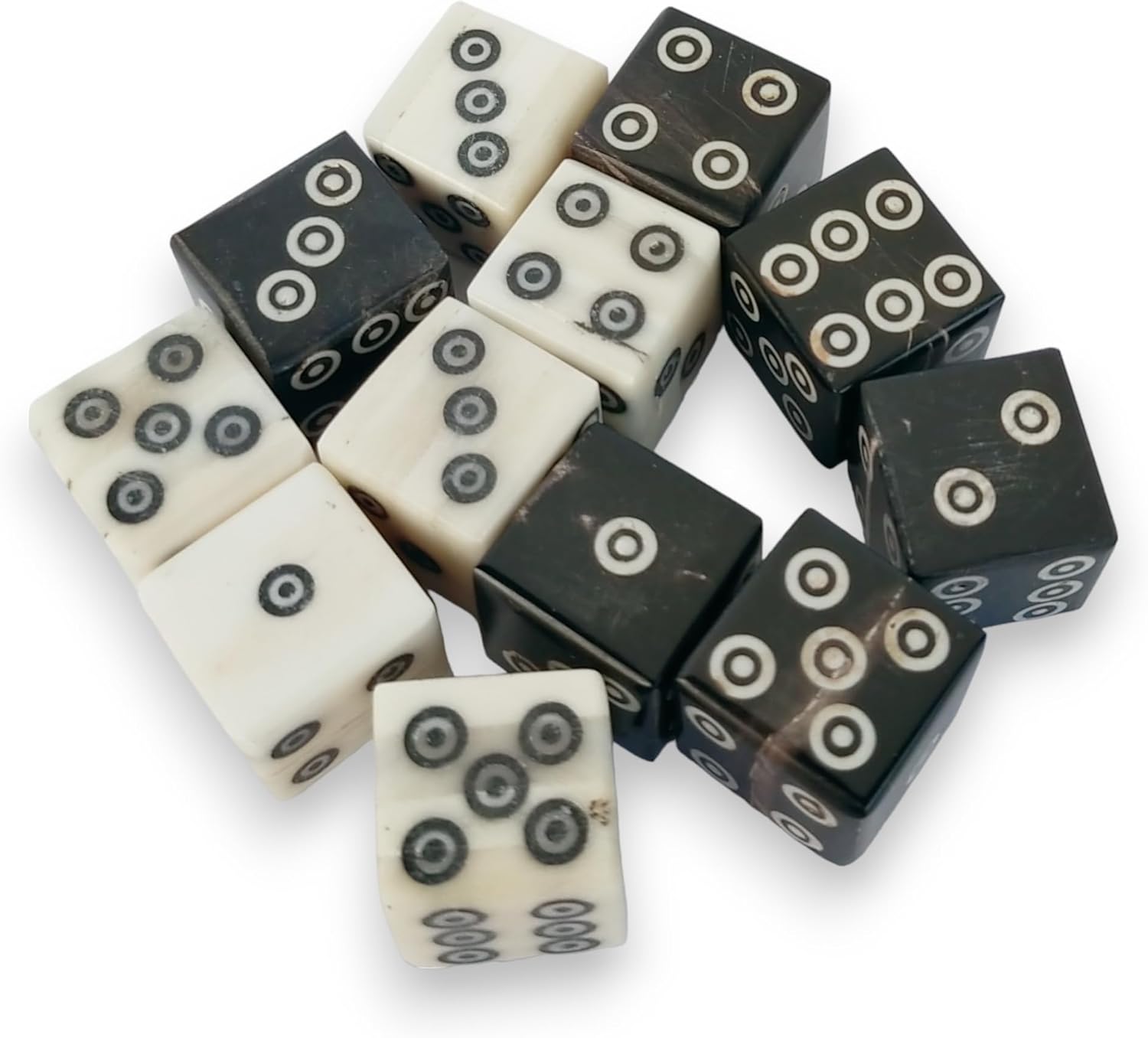 D6 Viking/Medieval Betting Bone and Horn Dice Set of 12 Pcs - 9/16 Inch (14-15 mm) Thick