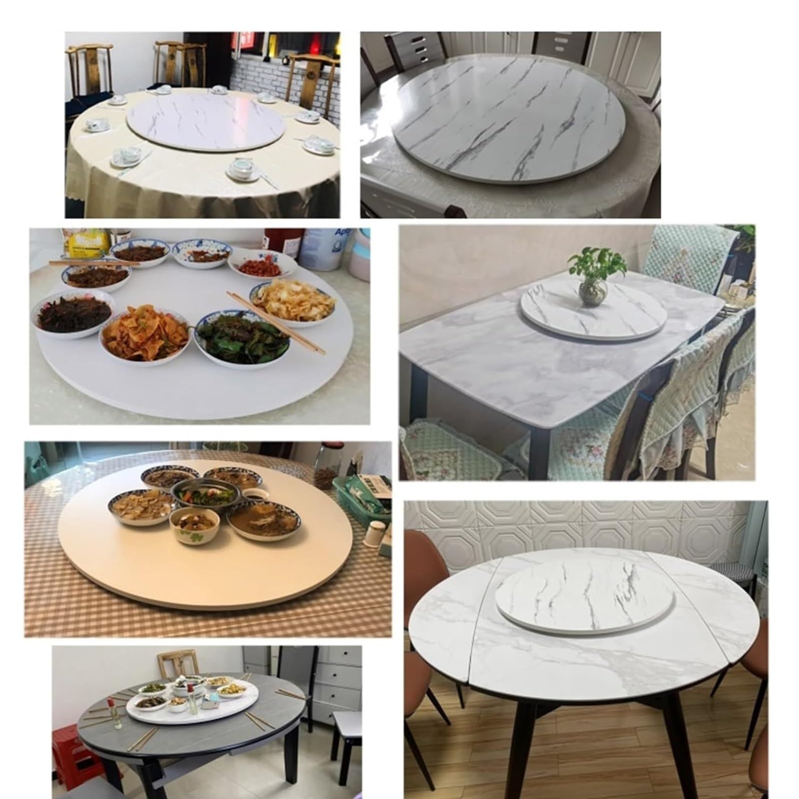 Mesa de comedor de madera blanca giratoria de 360°, giratoria de 360°, plato giratorio de cocina con bordes redondeados, ideal para comidas familiares y entretenimiento