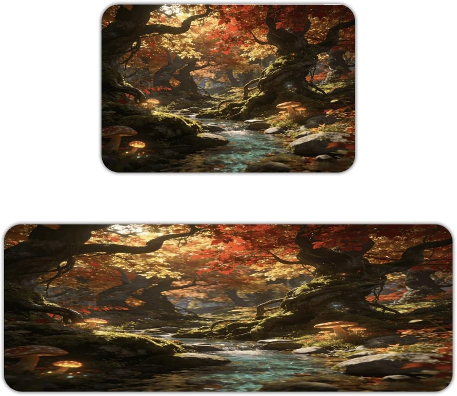 Autumn Forest Valley Kitchen Mats for Floor 2PCS Waterproof Non-Slip Kitchen Rugs Cushioned Anti-Fatigue Mat Heavy Duty Floor Mats Comfort Standing Mat for Kitchen Home Office Laundry