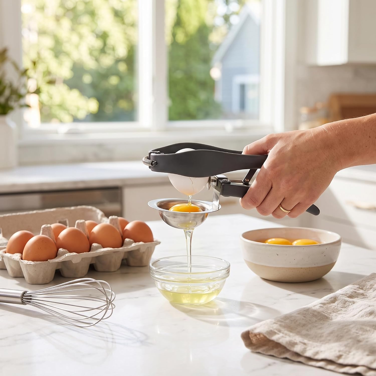 Egg Cracker, One-Hand Spring Press, 304 Stainless Steel