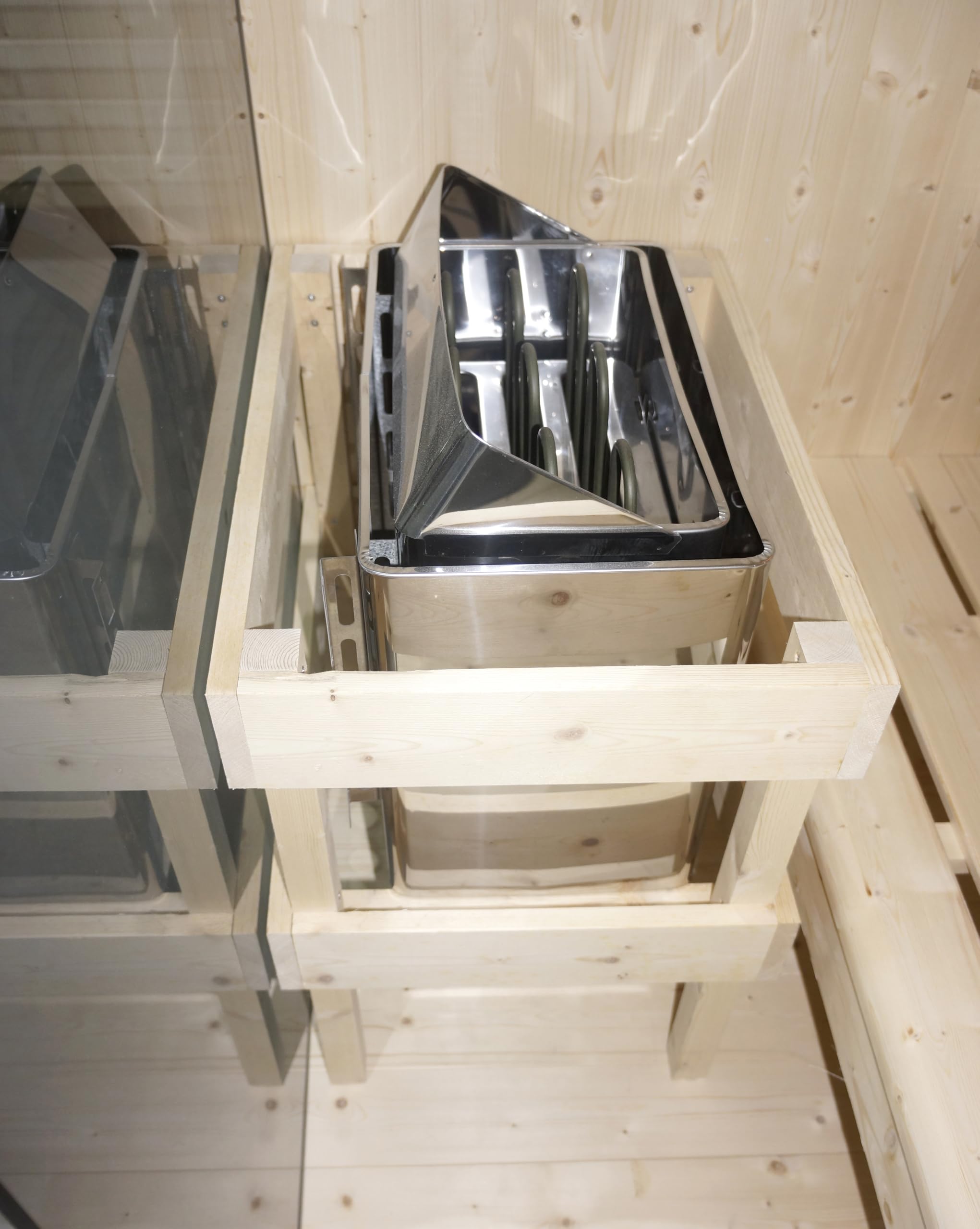 SANOTECHNIK Sauna & Infrarotkabine GLACIER L für 2–3 Personen, Infrarot-Sauna-Kombination aus Fichtenholz mit 4,5 kW Sauna-Elektroofen, 2x 400 W Rotlichtstrahler, Sicherheitsglas, 150 x 120 x 200 cm