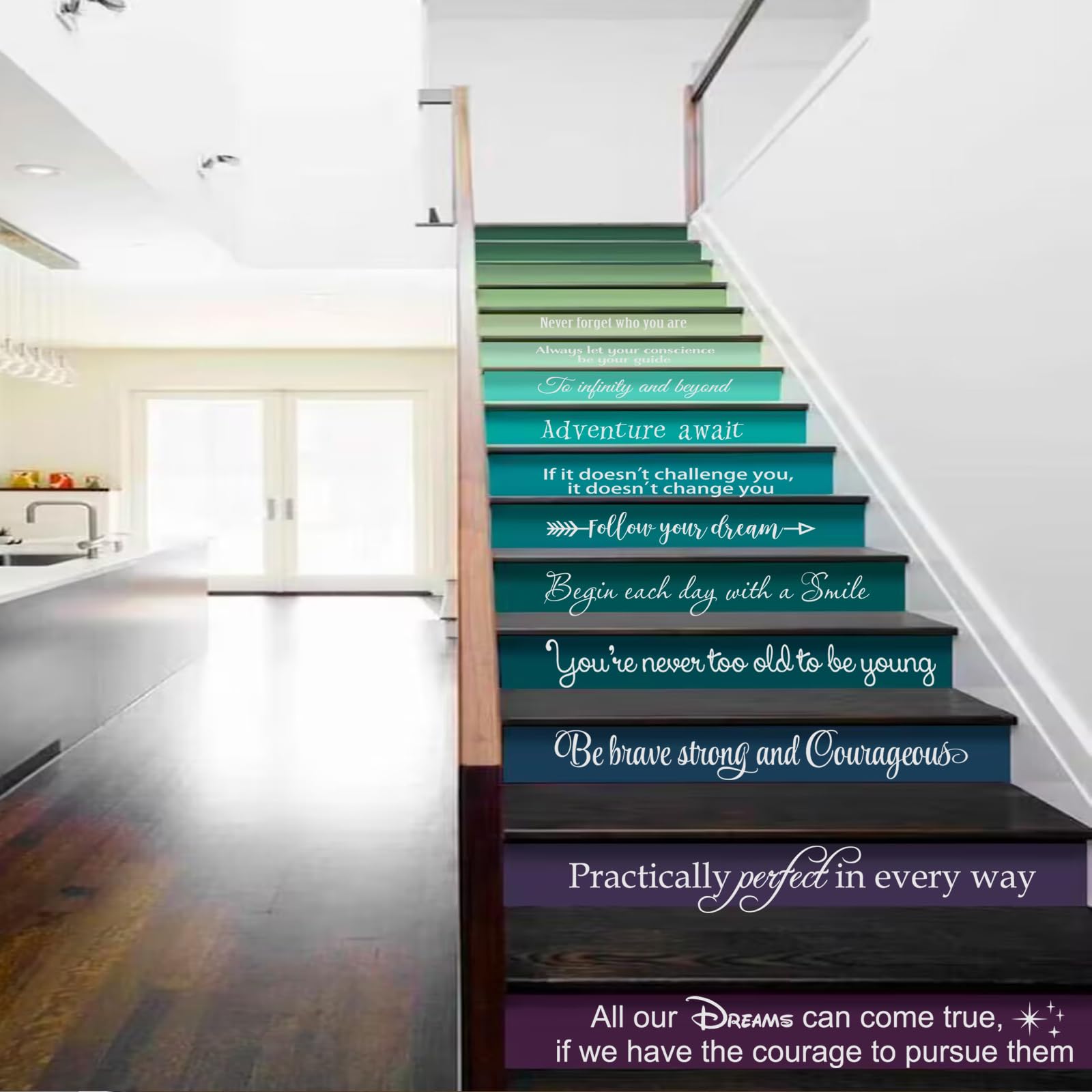 BATTOO Stairway Decals Sticker Inspirational Quotes Vinyl Wall Sticker for Stairs Staircase Decor Set 11 Family Decor Home Art Housewarming Gift up to 28" Wide and 4" Tall White