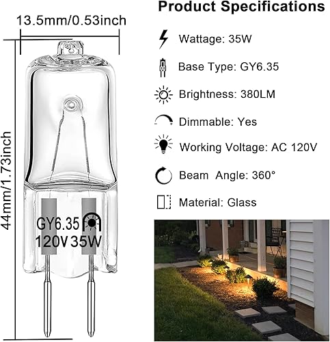 Miniatura 2 de GY6.35 Bombillas halógenas transparentes de 120 V 35 W, 2 pines, base bi-pin T4 JC G6.35 bombilla de cápsula, regulable 2700 K blanco cálido de 2