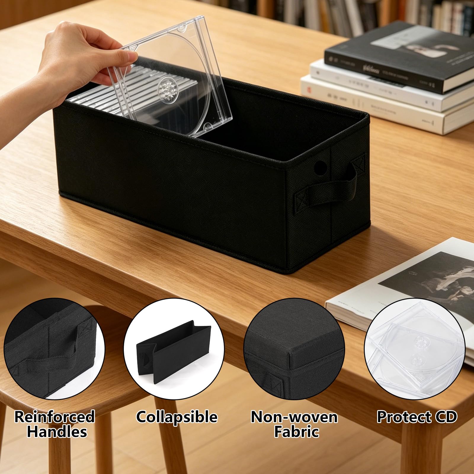 4 scatole per CD con 12 custodie trasparenti per CD, pieghevoli, per 60 CD, in custodie sottili (nero)