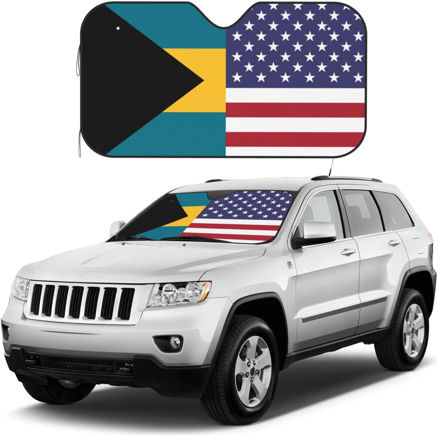America Bahamas Friendship Flag Foldable Car Windshield Sunshade Blocks Heat and Sun Glare Uv Rays