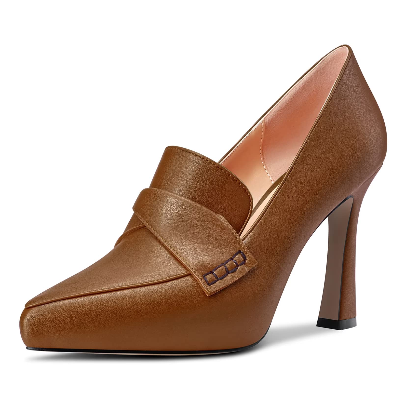 Castamere Women High Stiletto Platform Heel Pointed Toe Loafers Slip-on Pumps Work Business Office Dress 3.9 Inches Heels