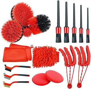 19Pcs Car Wash Cleaning Tools Kit, Car Detailing Drill Brush Set, Car Cleaning Supplies Automobile Exterior Interior Cleaning Kit for Cleaning Wheel, Tire, Rim, Dashboard, Air Vents, Emblems