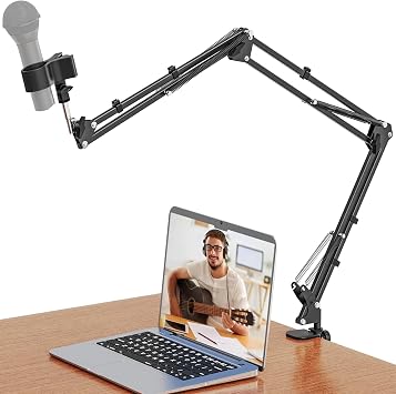 Desk Microphone Arm Stand, Microphone Boom Arm with 3/8 to 5/8 Screw | Adjustable Mic Music Mount Suspension Holder with C Clamp, Perfect for TikTok Live-Streaming, Singing