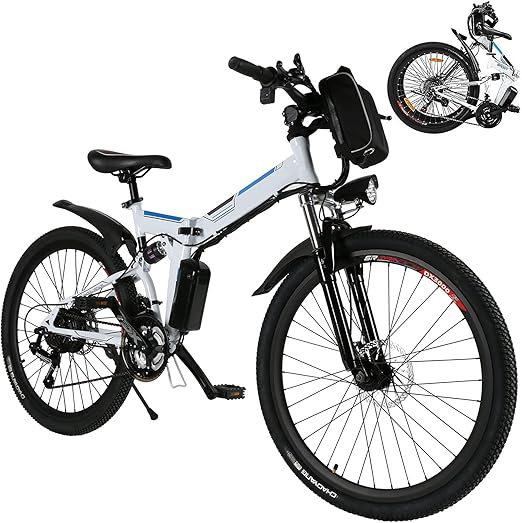 26 inch Folding Electric Mountain Bike for Adults Commuting Electric Bike with 36V 8AH Lithium-Ion Battery 250W Motor 21 Speed Gear & 3 Working Mode Electric Bike E-Bike