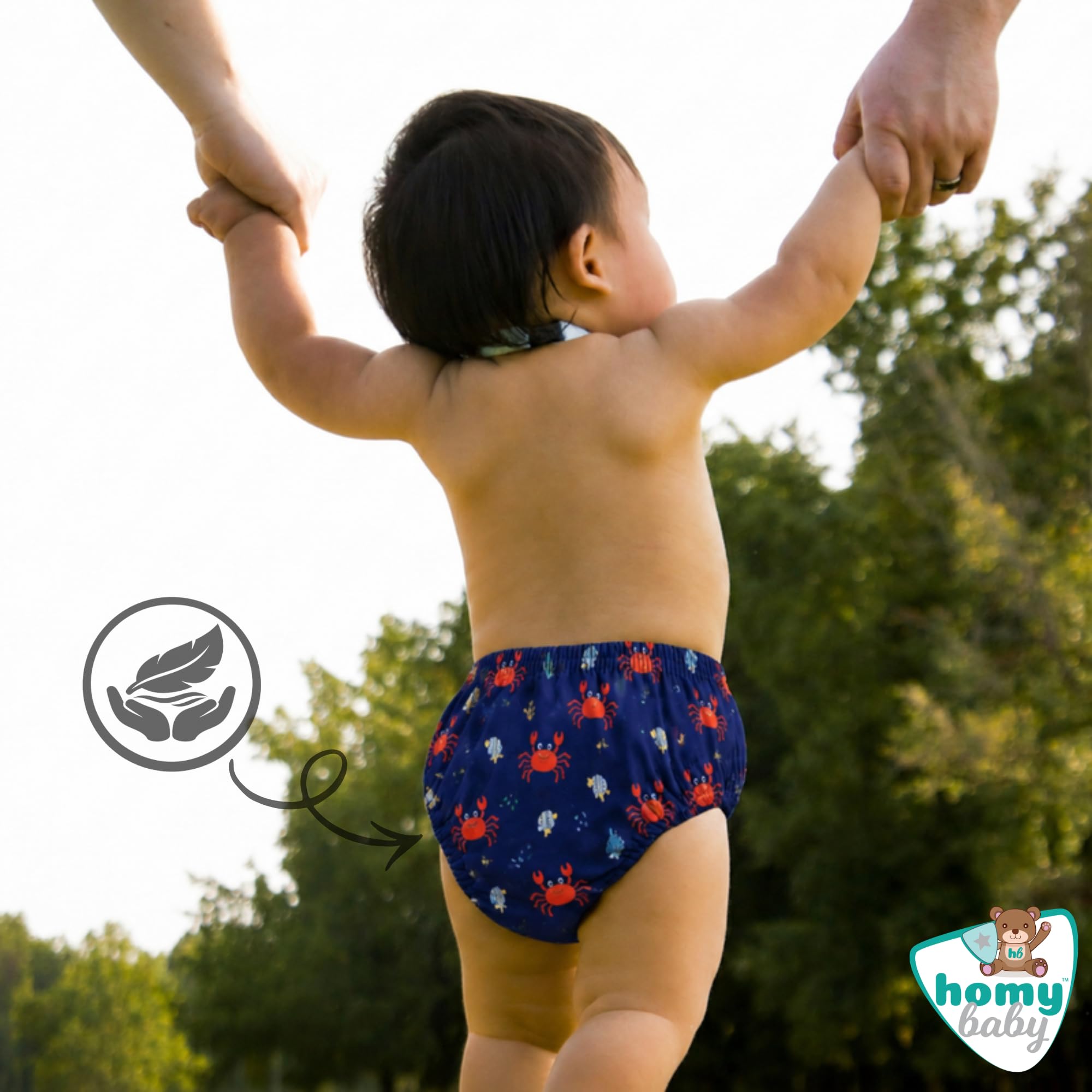 HOMYBABY® Maillots de Bain Couches Lavables Réutilisables Bébé – Culotte de Bain Dès 6 Mois – Couche de Bain Bébé Lavable – Culotte d’Apprentissage Natation (Crabes, + 24 mois)
