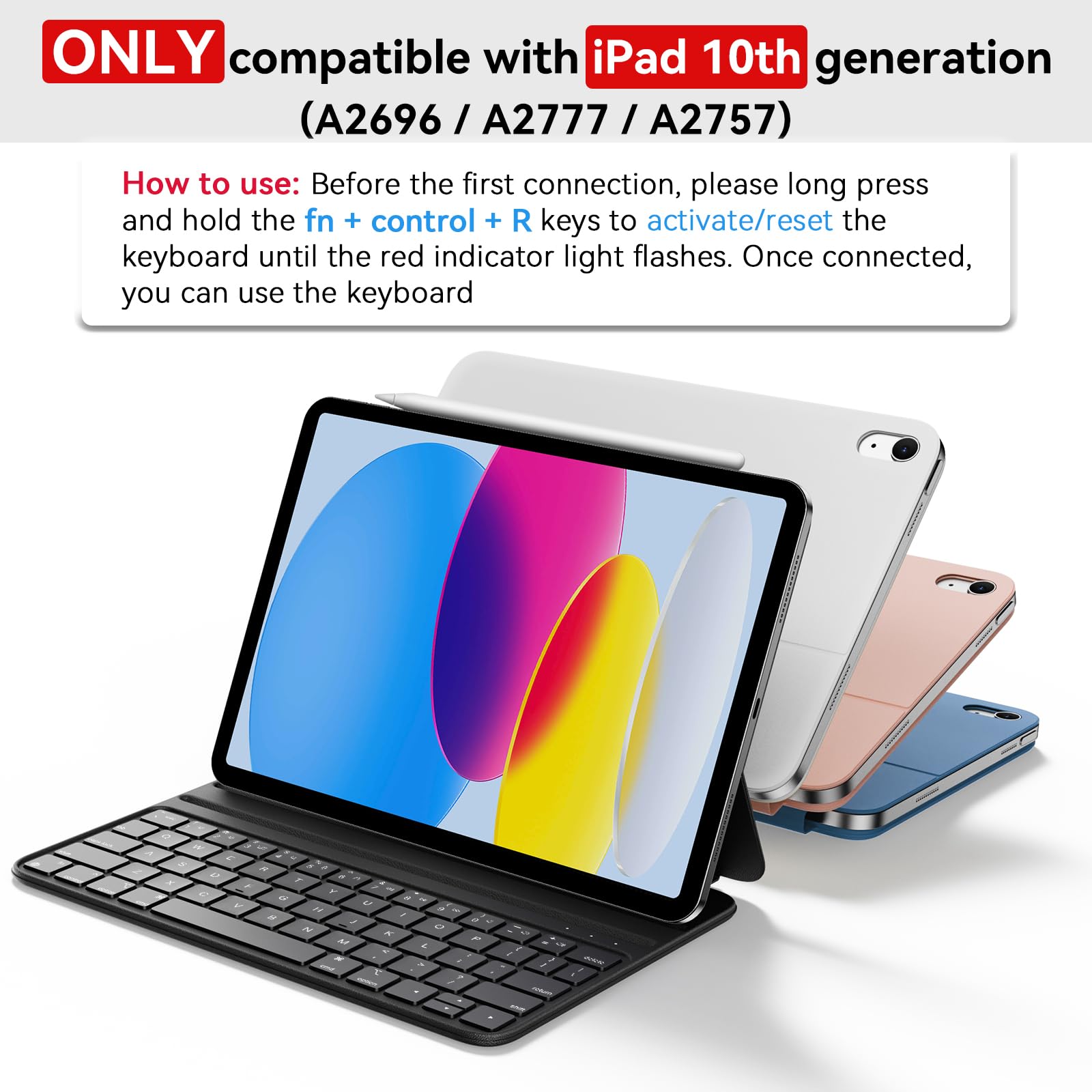 HOU Tastiera iPad 10 Generazione,Cover iPad 10 Generazione con Tastiera,Scorciatoia,Ultra Magro,Disposizione italiana,blu,Carica magnetica,Connessione Bluetooth Custodia con tastiera per iPad 10,Rosa