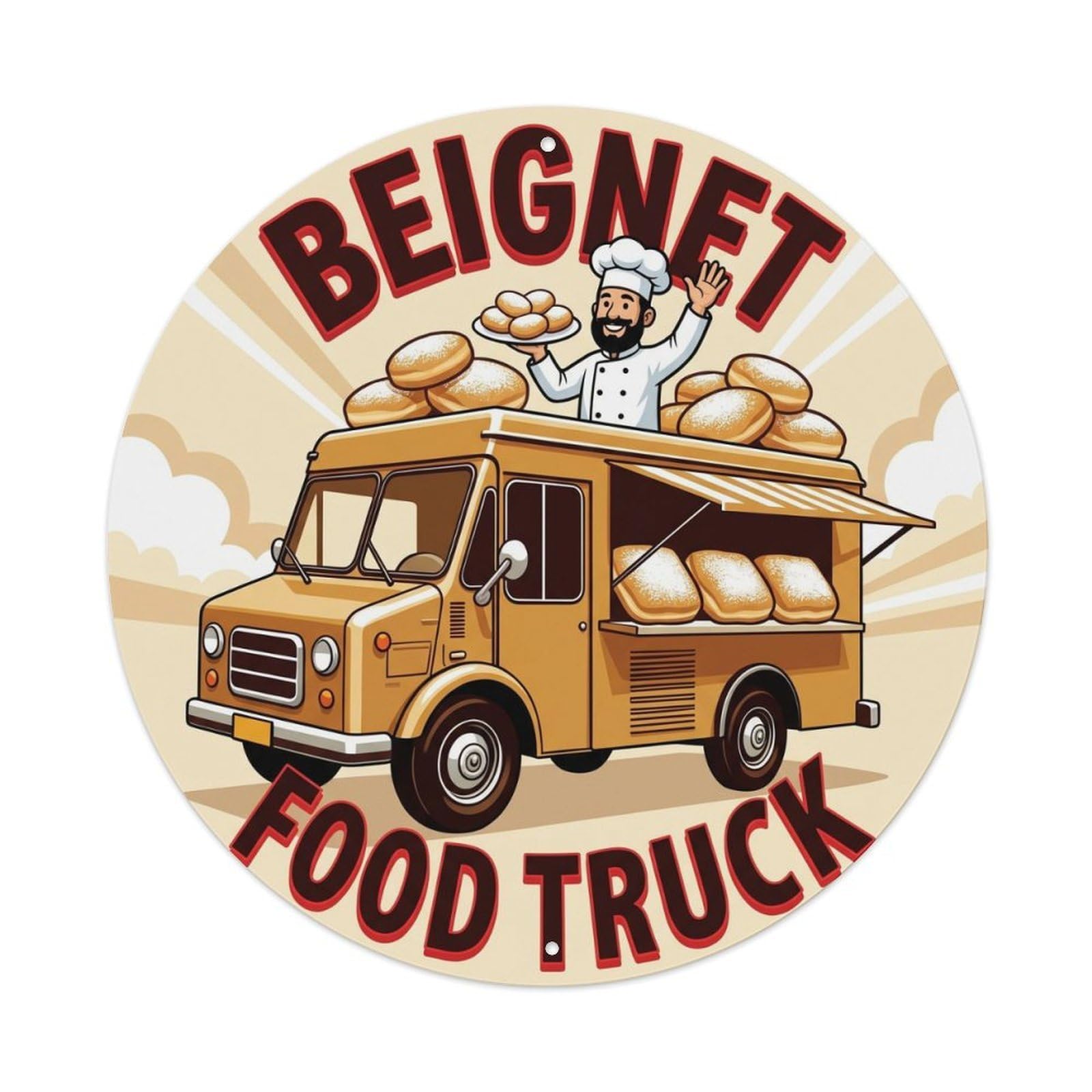 France Beignet Food Truck Heritage Cuisine Illustration Metal Tin Sign