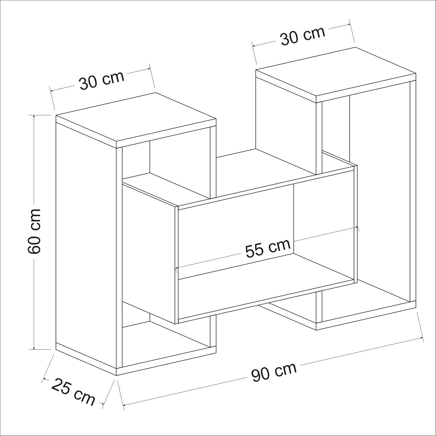 Homemania M.M.01.01.08.01048 Wall Shelf, Walnut, White, Wood, 90 x 25 x 60 cm
